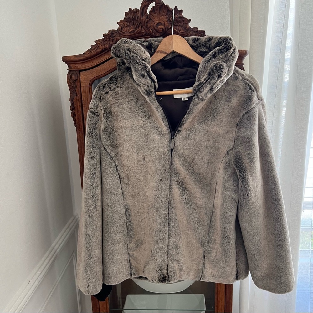 NEXT New Brown Fake Fur Winter Coat | US Size 8 Jacket w Hoodie